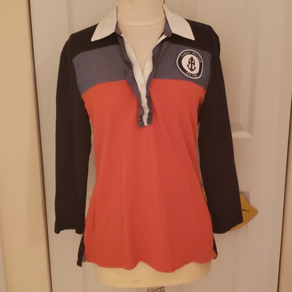 Tommy Hilfiger 3/4 Sleeve Rugby Colorblock Polo Shirt - Picture 1 of 8